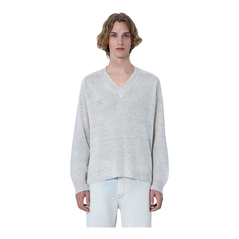 Our Legacy , V-Neck Knitwear, Male, Beige, Xl, V-Neck Knit Jumper