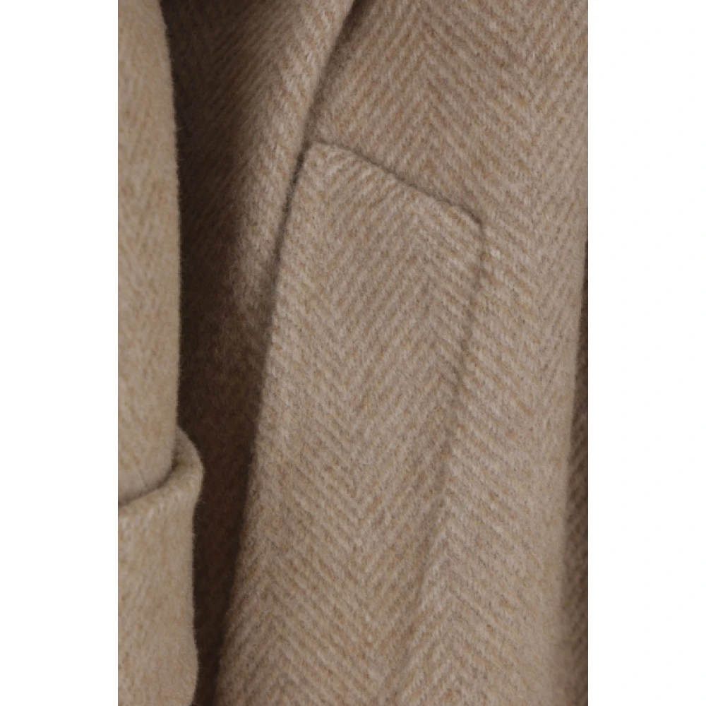 BRUNELLO CUCINELLI Beige en Ivoor Herringbone Coat Brown Dames