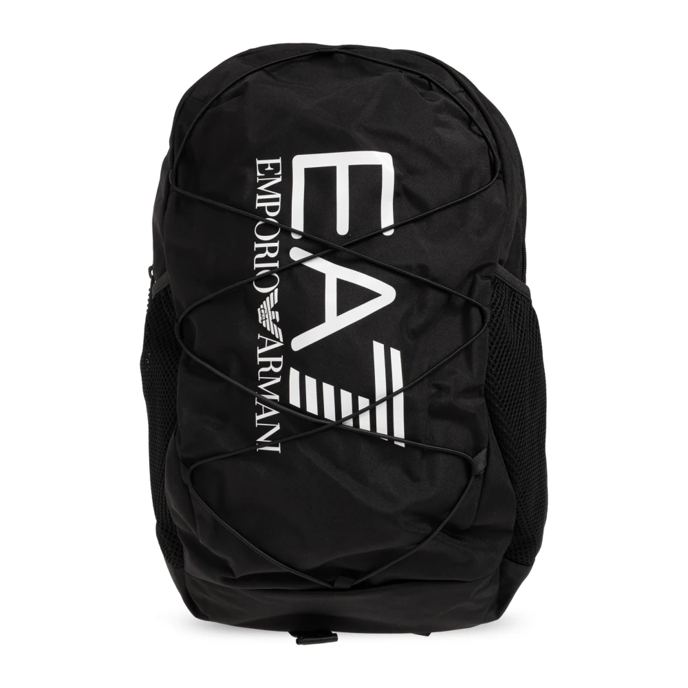 Ea7 Unisex Black Backpack In Coated Fabric - Image 2