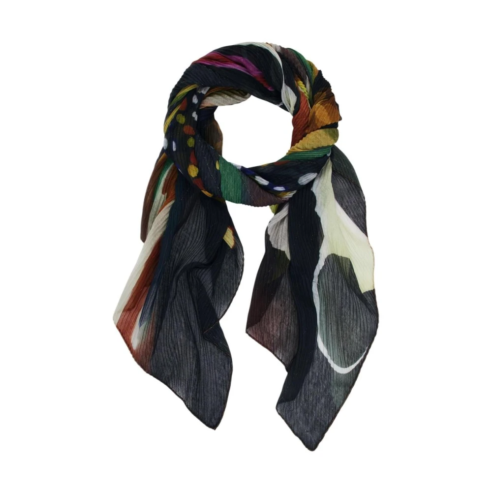 Desigual Donna Nero - Coloured Pattern Lightweight Scarf - Accessories - One Size