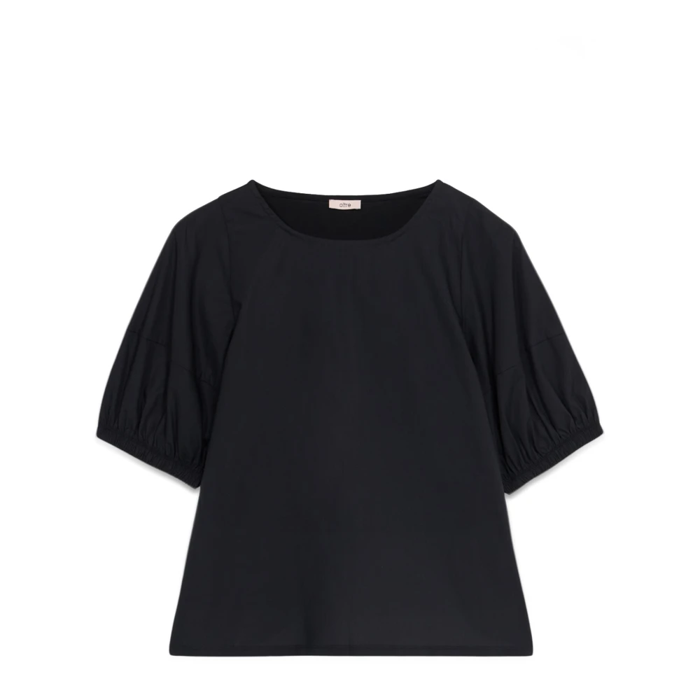 Oltre T-shirt met Pofmouwen Black Dames