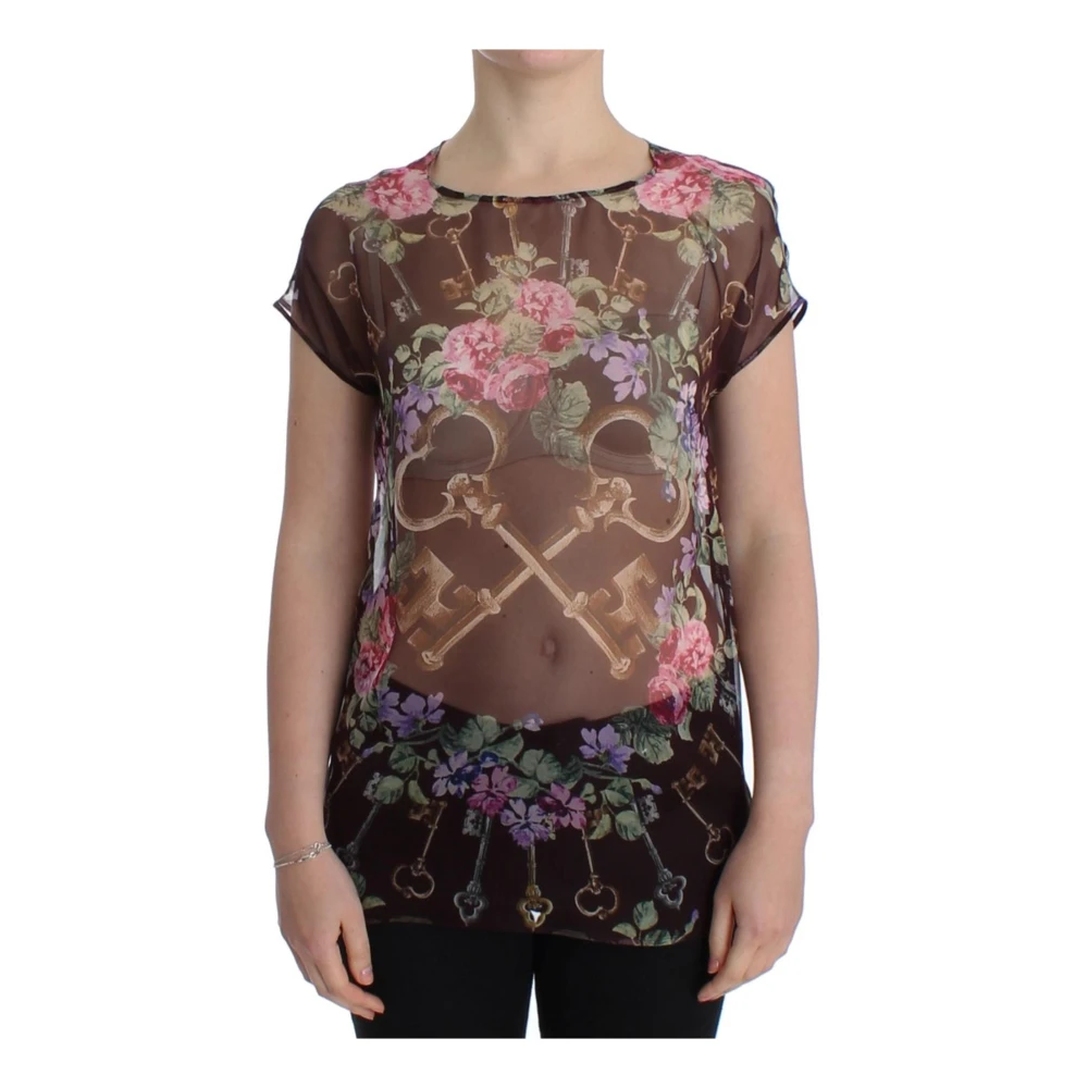 Dolce & Gabbana Women's Black Luxury Floral Print Silk Blouse