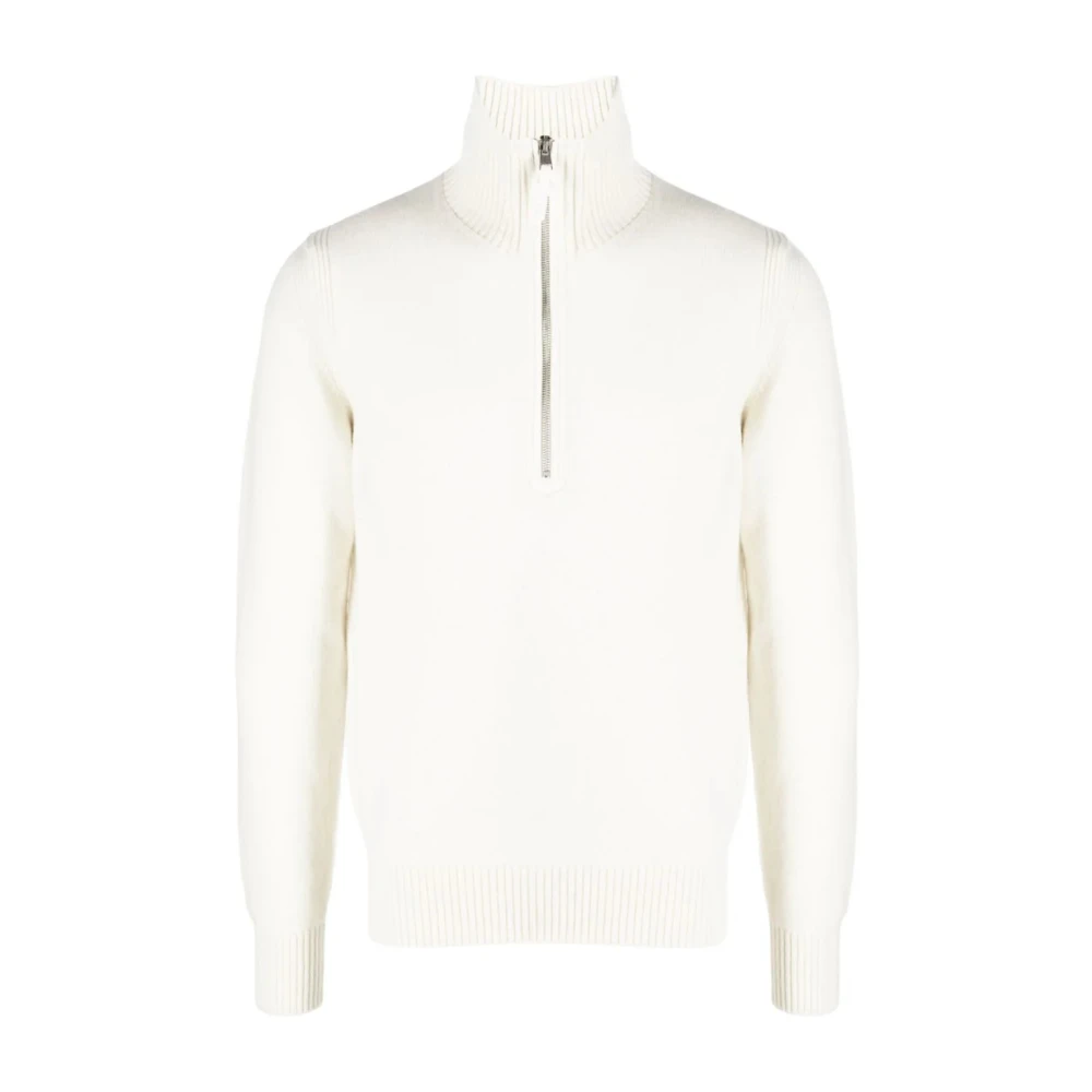 Tom Ford Luxe Wool Cashmere Half-Zip Coltrui White Heren