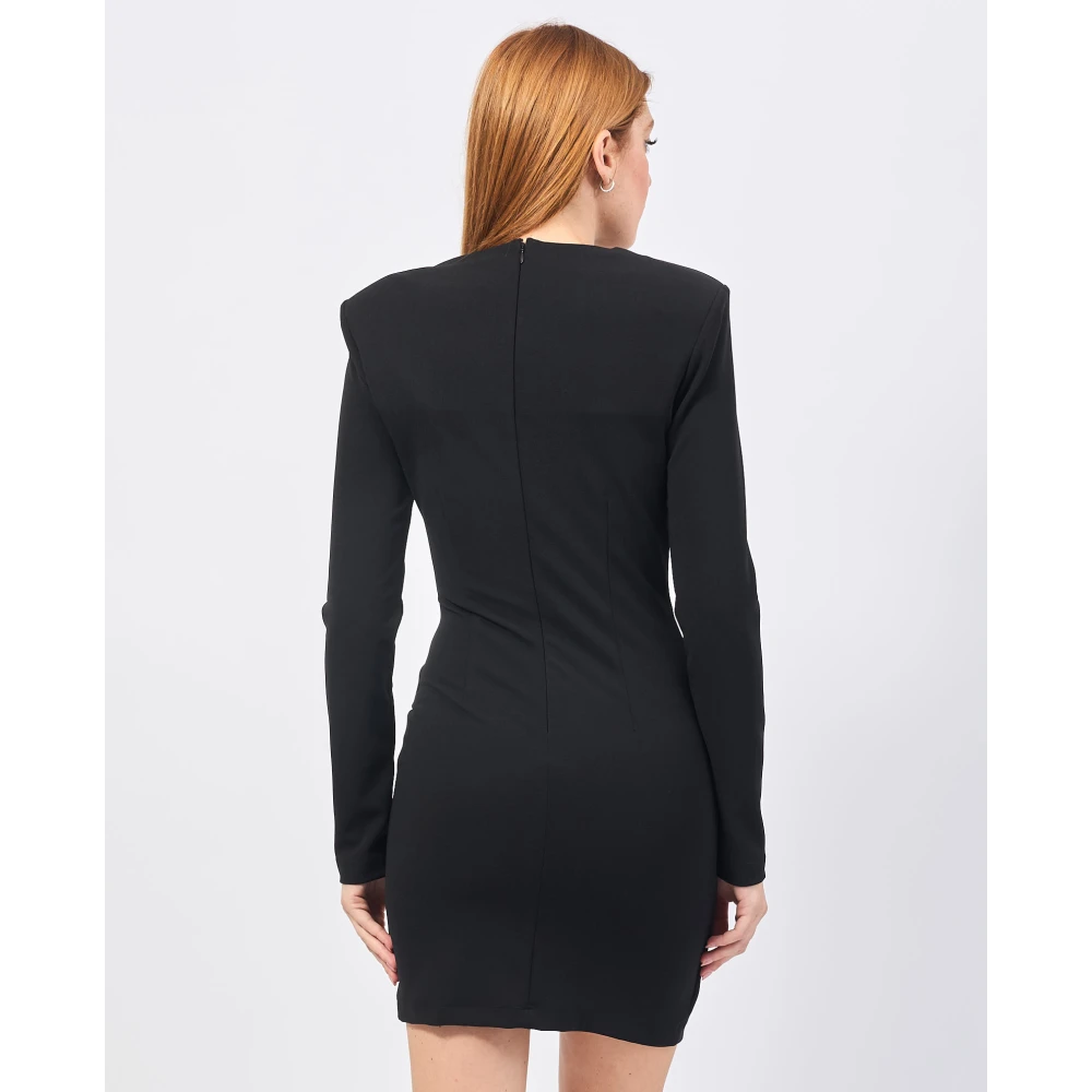 Silvian Heach Zwarte Geplooide Jurk met Ronde Hals Black Dames