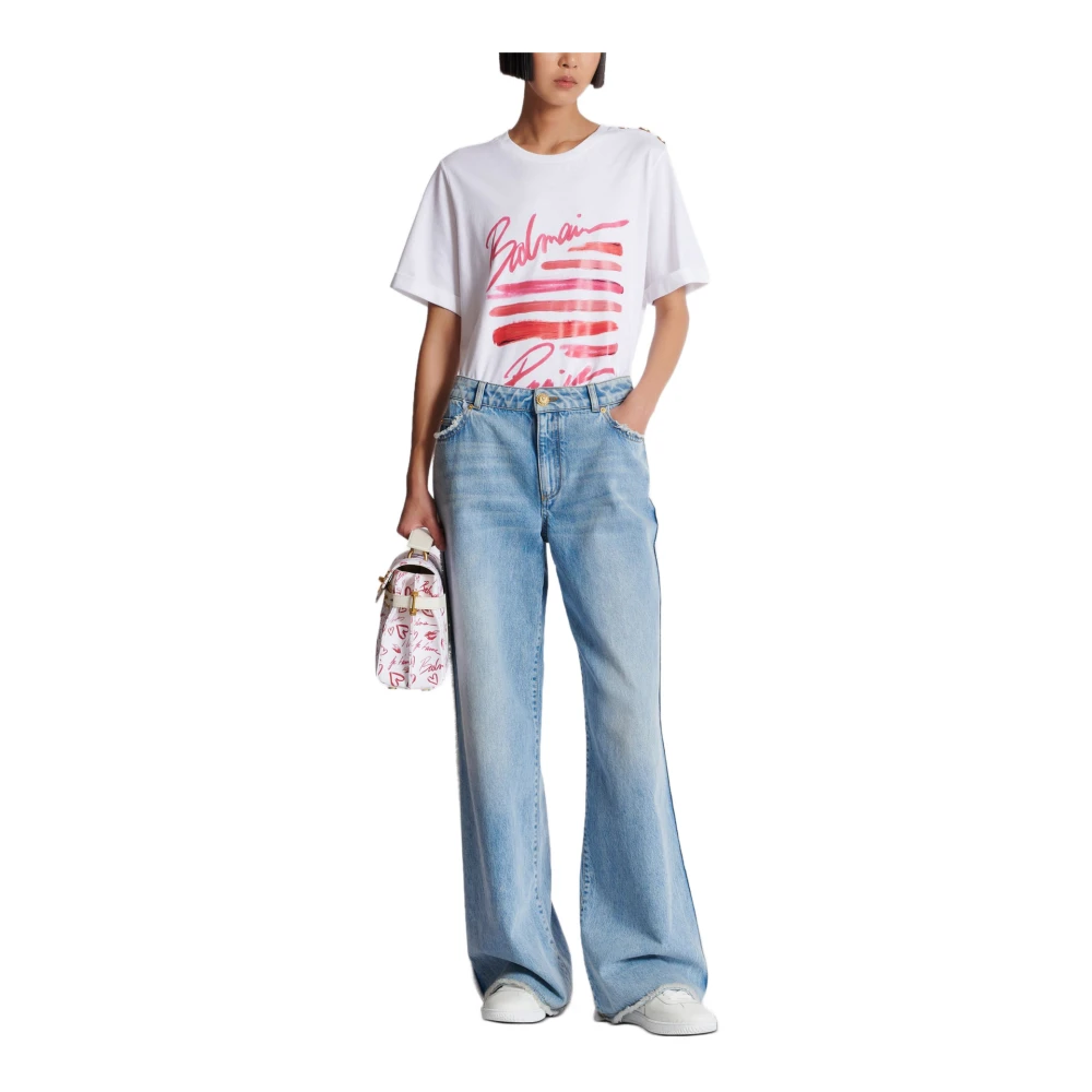 Balmain T-shirt met lippenstiftprint White Dames