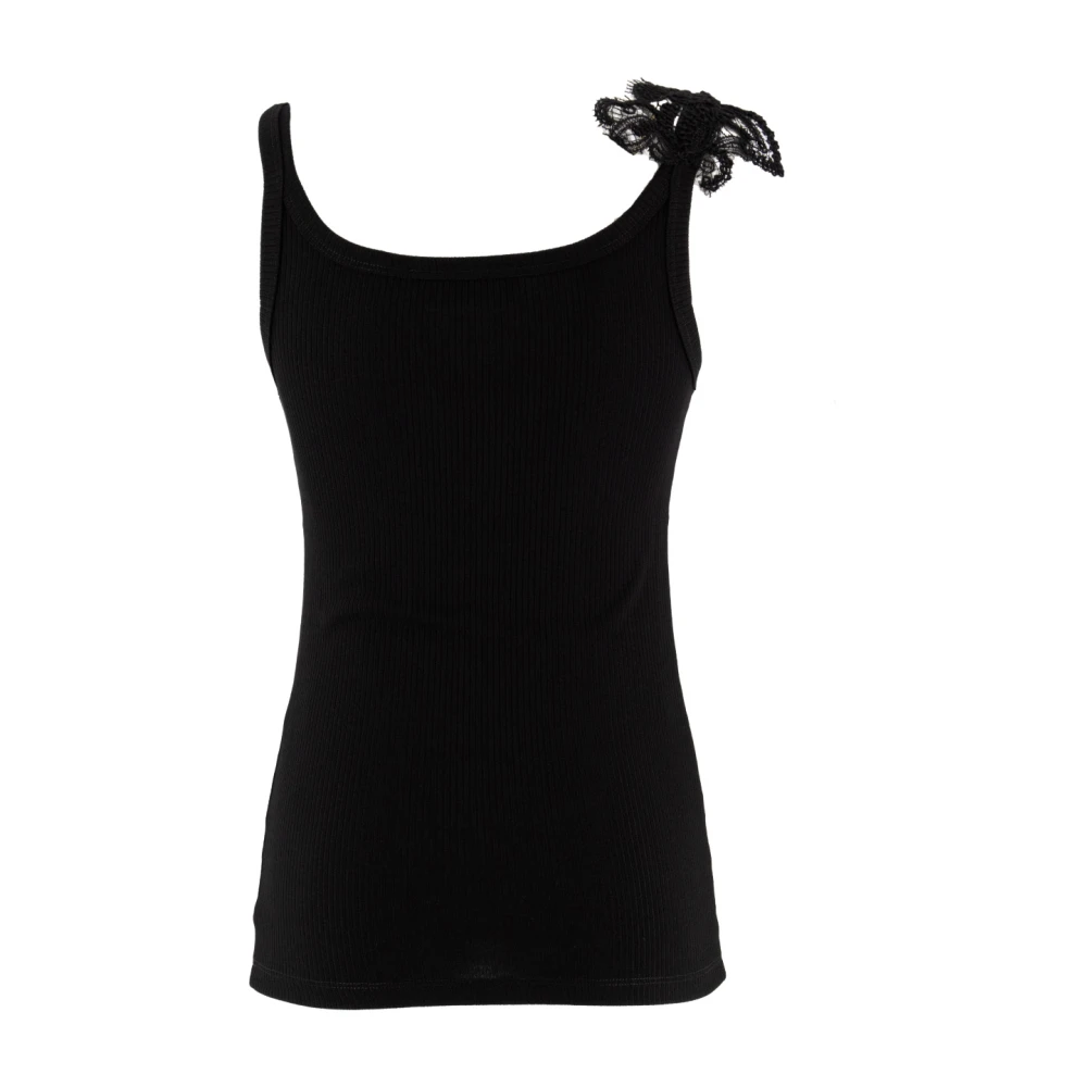 Ermanno Scervino Bloemenkant Applique Slim Fit Top Black Dames
