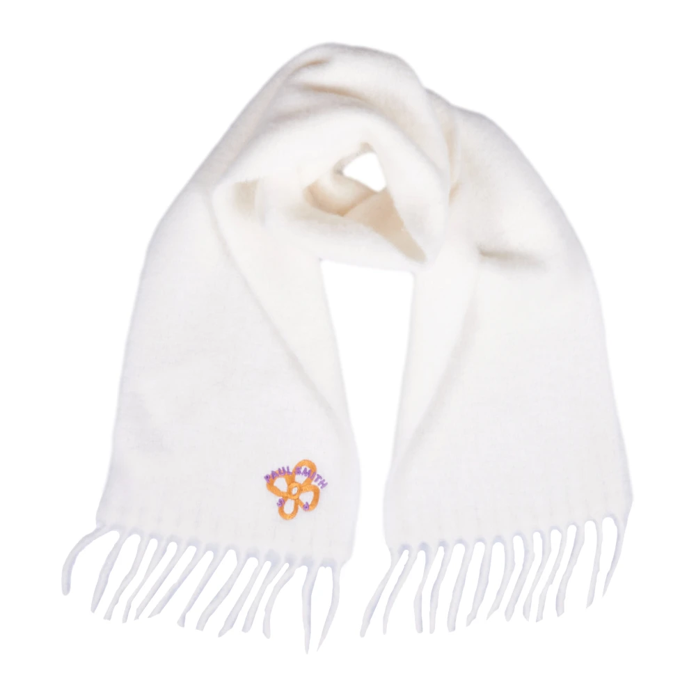 PS By Paul Smith Vit Fransig Scarf med Blomdetalj White, Dam