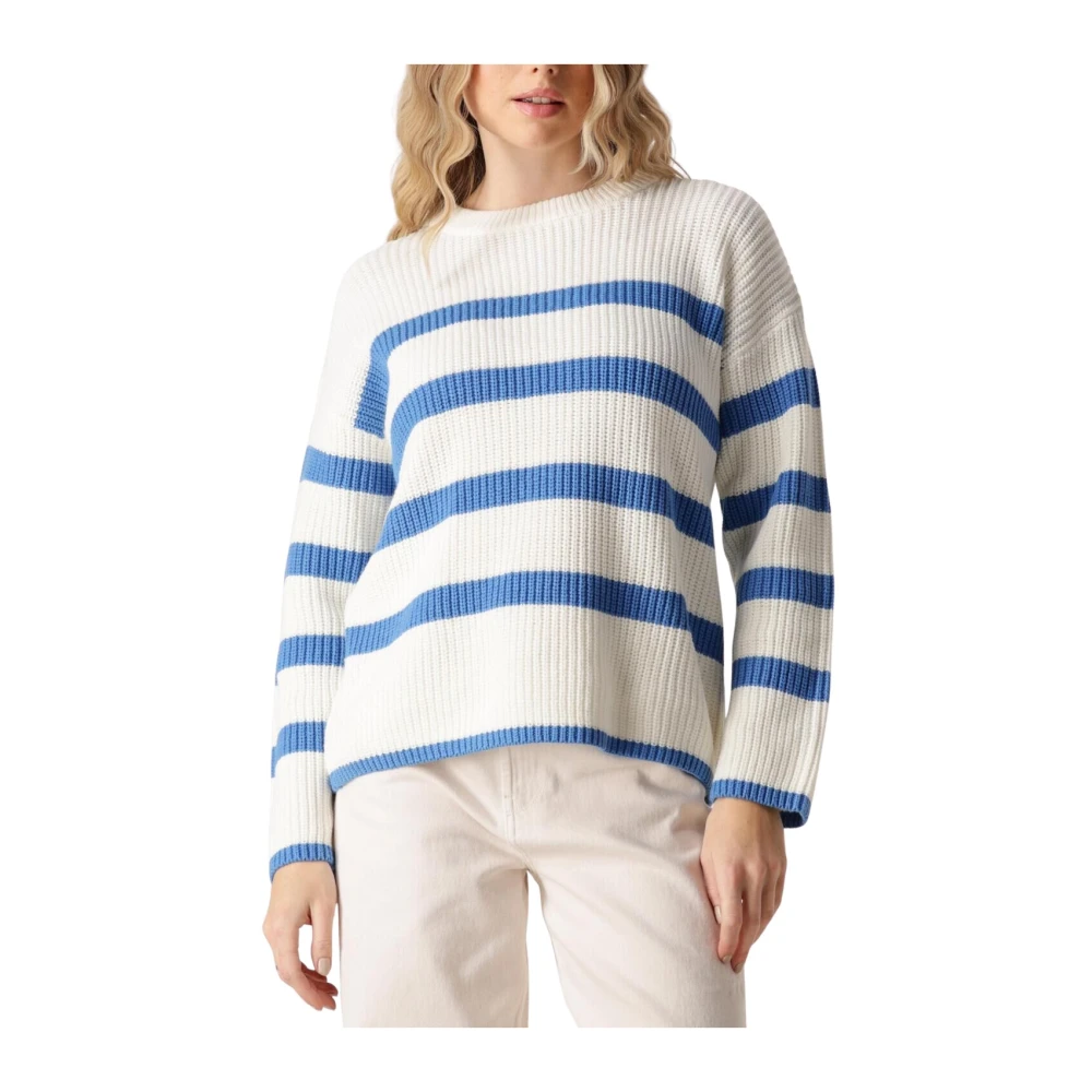 Selected Femme Gestreepte Gebreide Trui O-hals Blauw Wit White Dames