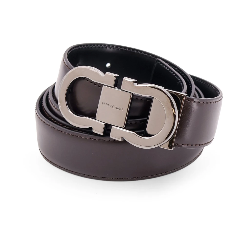 Salvatore Ferragamo Gancini Leren Omkeerbare Riem Black Heren