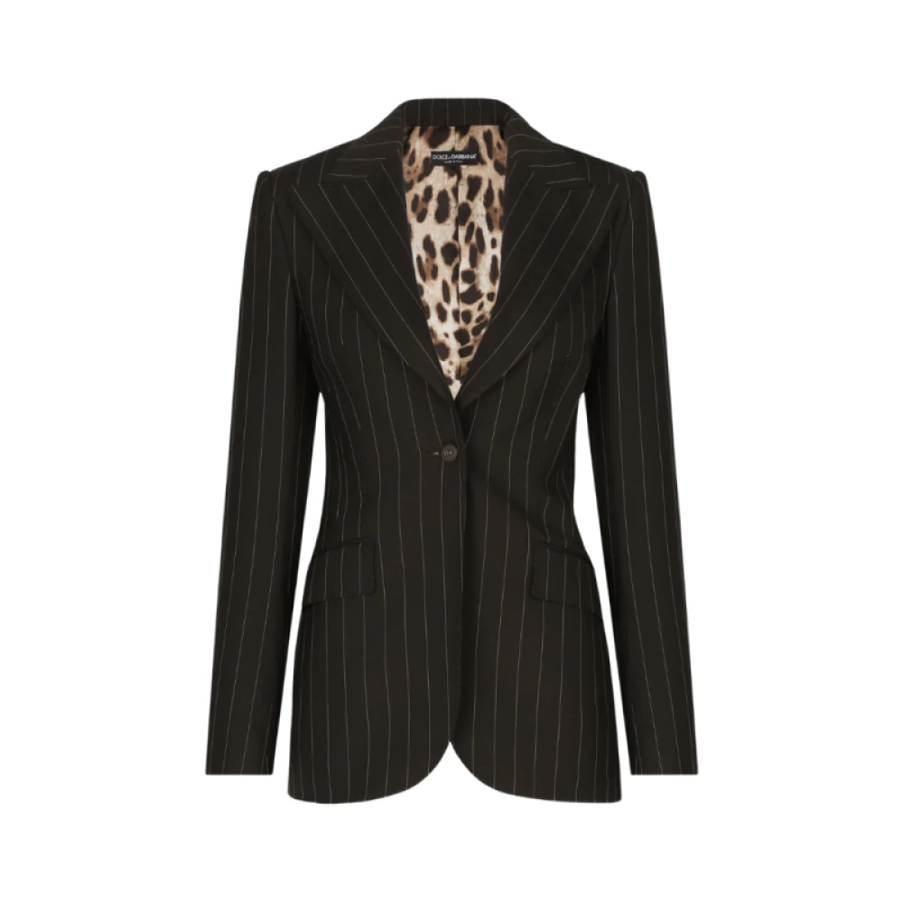 Dolce & Gabbana Bruine Gestreepte Stretch Wol Turlington Jas Brown Dames