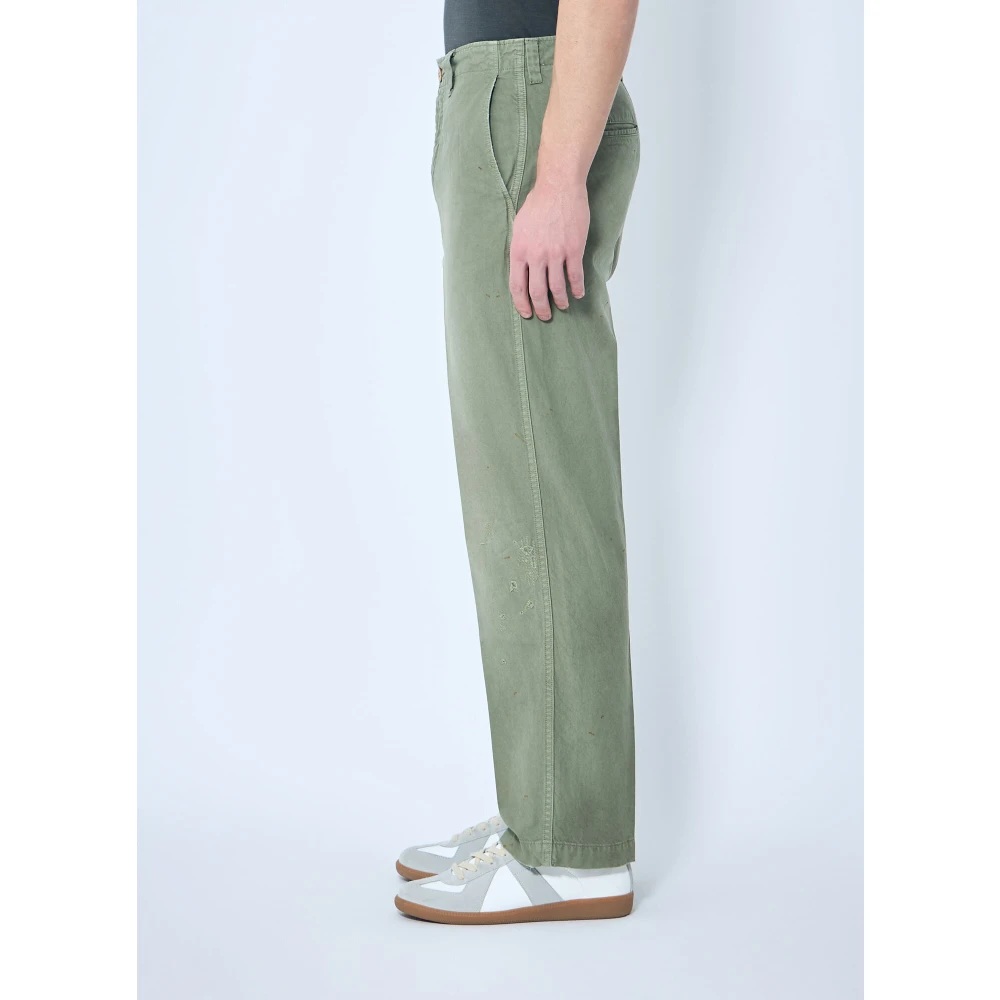 visvim Wijde Chino Broek van verontrust katoenen keper Green Heren