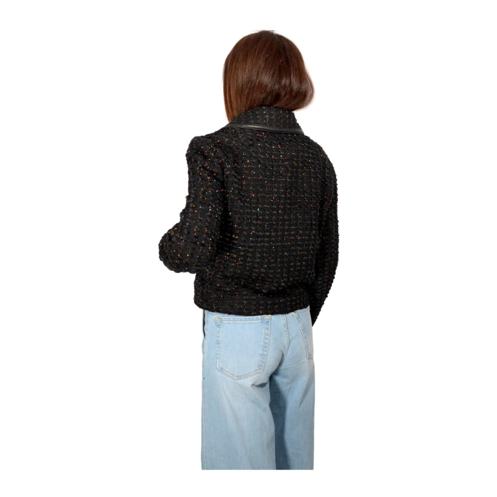 Hugo Boss Tweed Lurex Leren Trim Jas Black Dames