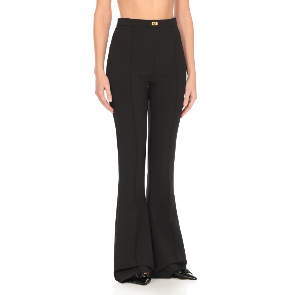Elisabetta Franchi Zwarte Crêpe Broek met Zijrits Black Dames