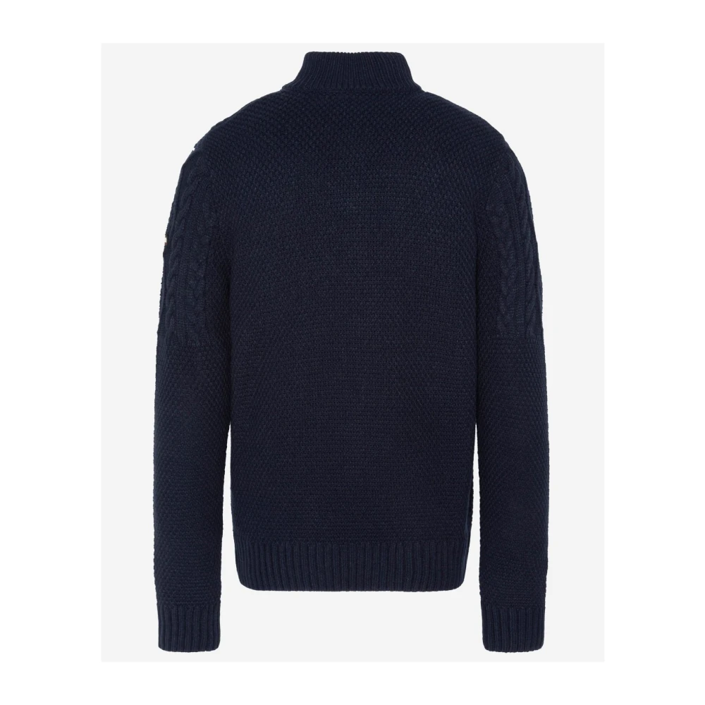 Schott NYC Gebreide Zip-Up Trui met Gedraaid Patroon Blue Heren