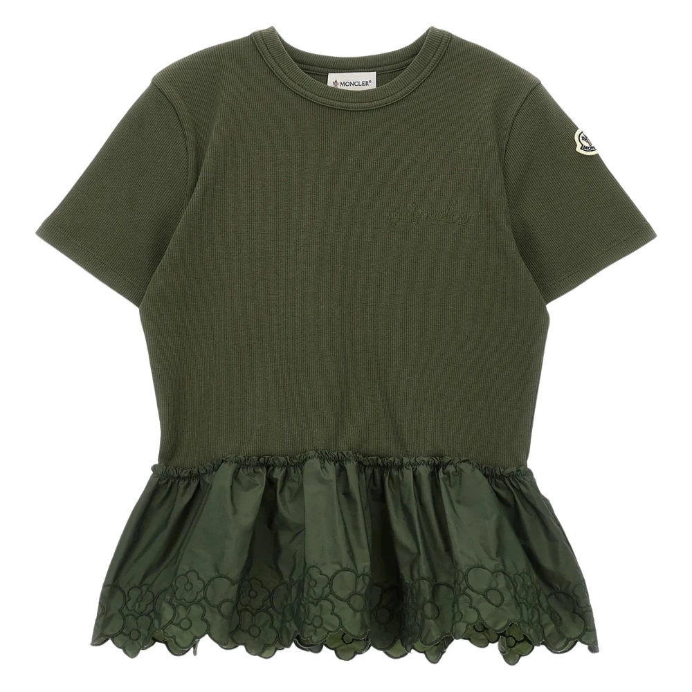 Moncler Embroidered Flowers Pleated T-Shirt - Unisex - Kids Short Sleeve T-Shirts - Green - 4 Y - Kids