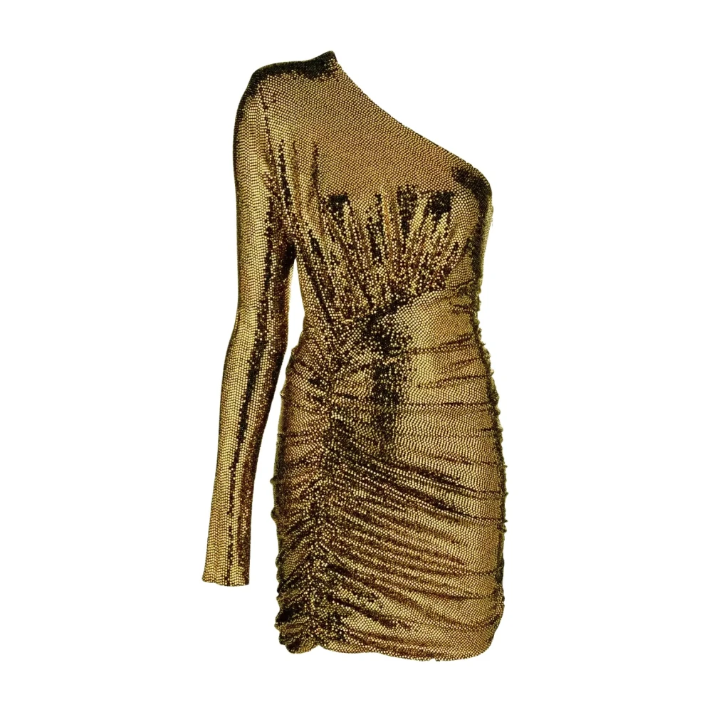 Alexandre Vauthier Guld Paljett Mini Klänning Draperad Midja Yellow, Dam