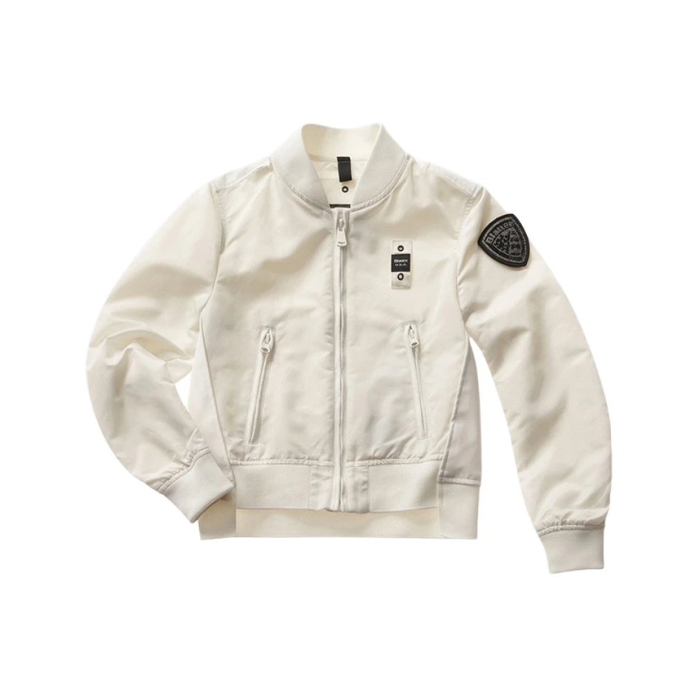 Blauer Vit Bomberjacka med Strass Patch White, Pojke