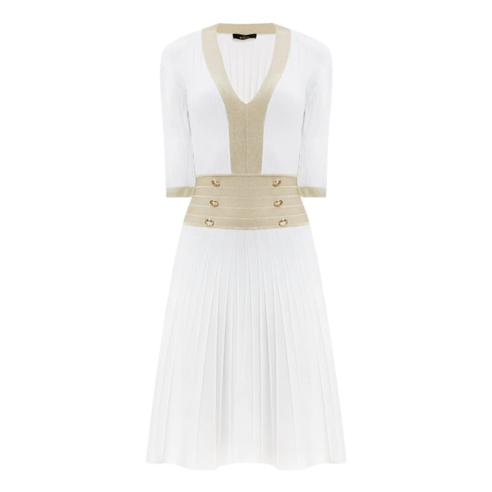 Twinset Women's White Ribbed Knit Dress With Lurex Inserts