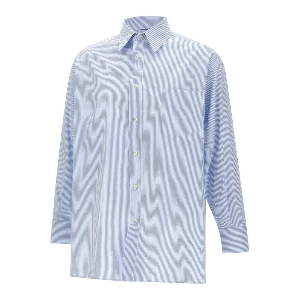 Mm6 Maison Margiela Mannelijk Blauw Overhemden Heren, L, Katoen, Gestreept Katoenen Overhemd Met Knopen