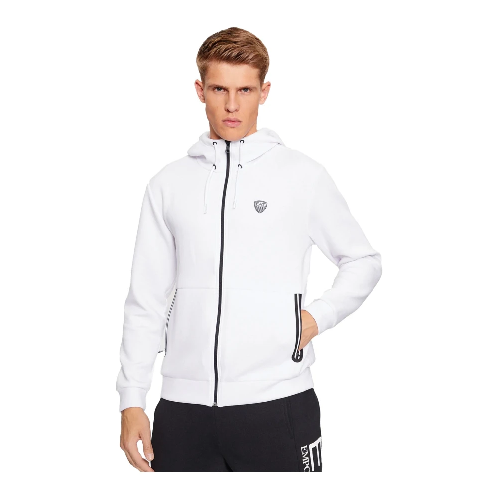 Emporio Armani EA7 Hoodie met rits Geborduurd logo White Heren