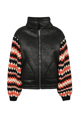 black-crochet-sleeve-bomber-jacket
