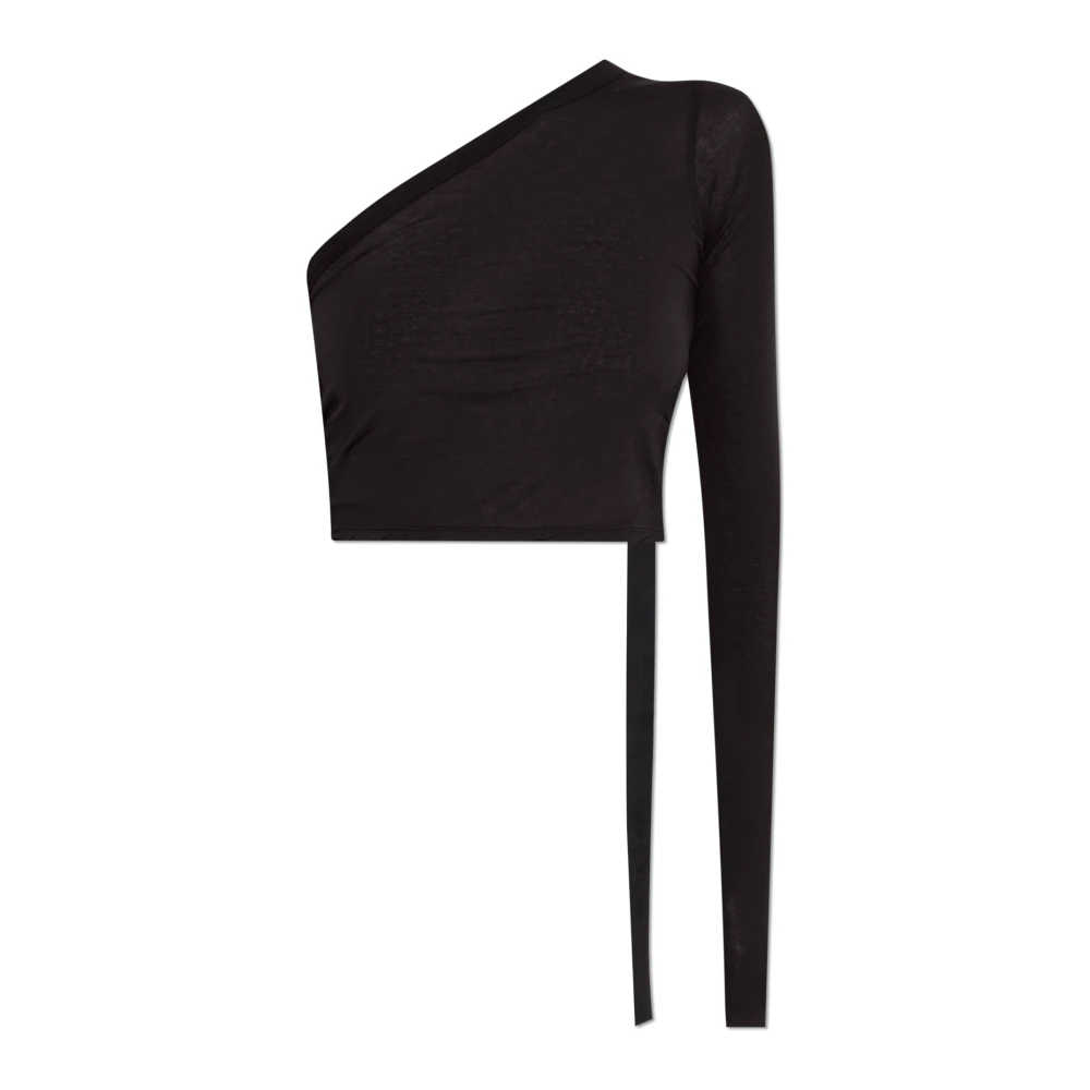 Rick Owens Zwarte een schouder logo katoenen top Black Dames