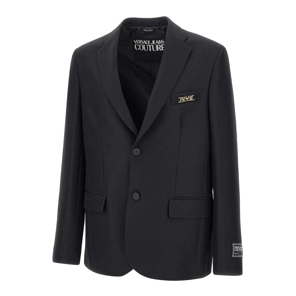 Versace Jeans Couture Zwarte Crepe Blazer met Logo Knopen Black Heren