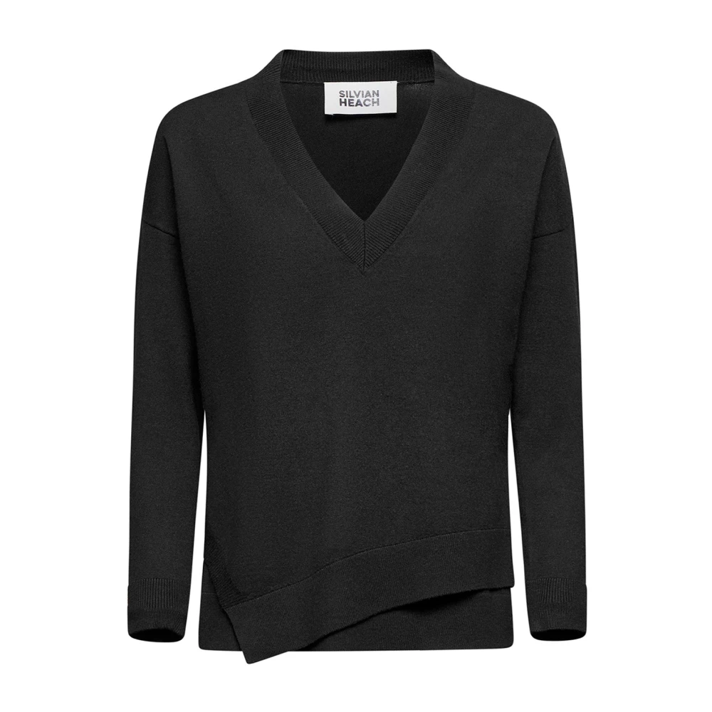Silvian Heach Donna Nero - Maglia Asimmetrica Scollo A V - Knitwear - Xs