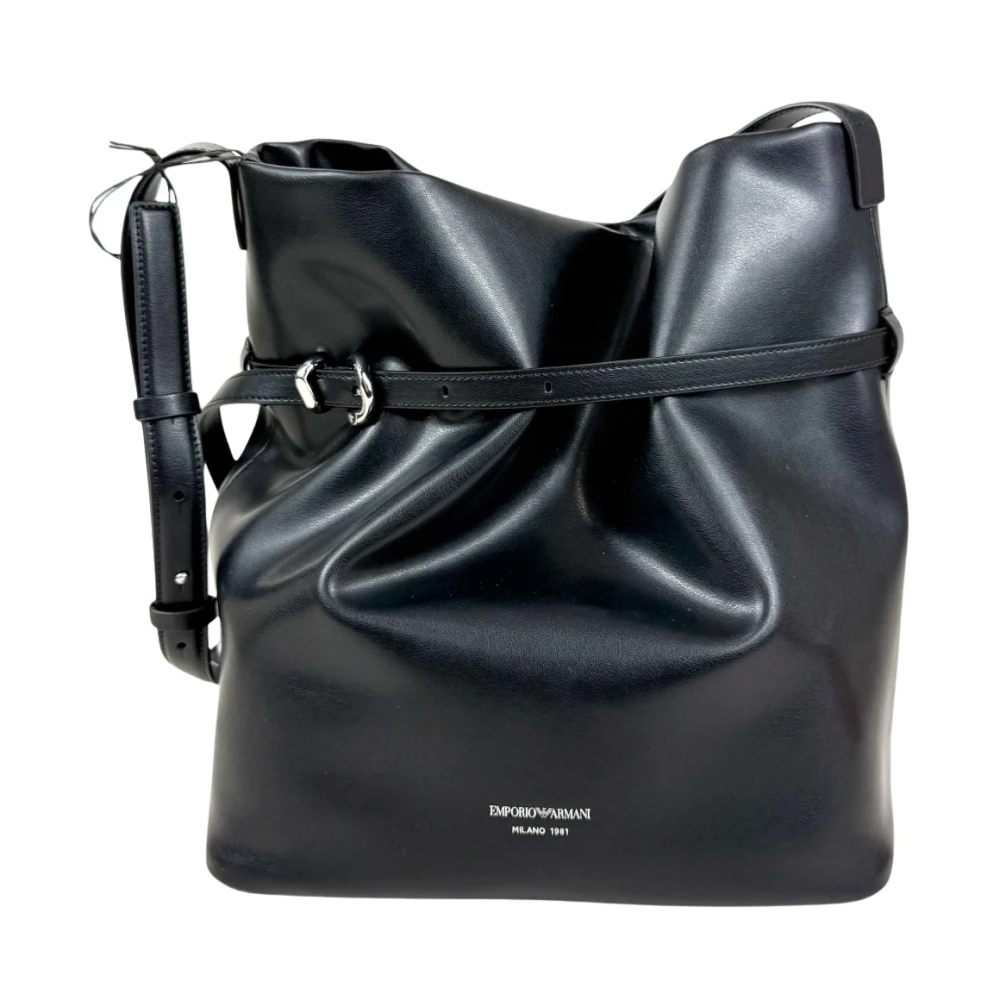 Emporio Armani Vrouw Zwart Tassen Dames, One Size, Leer, Deva Secchiello Bucket Bag