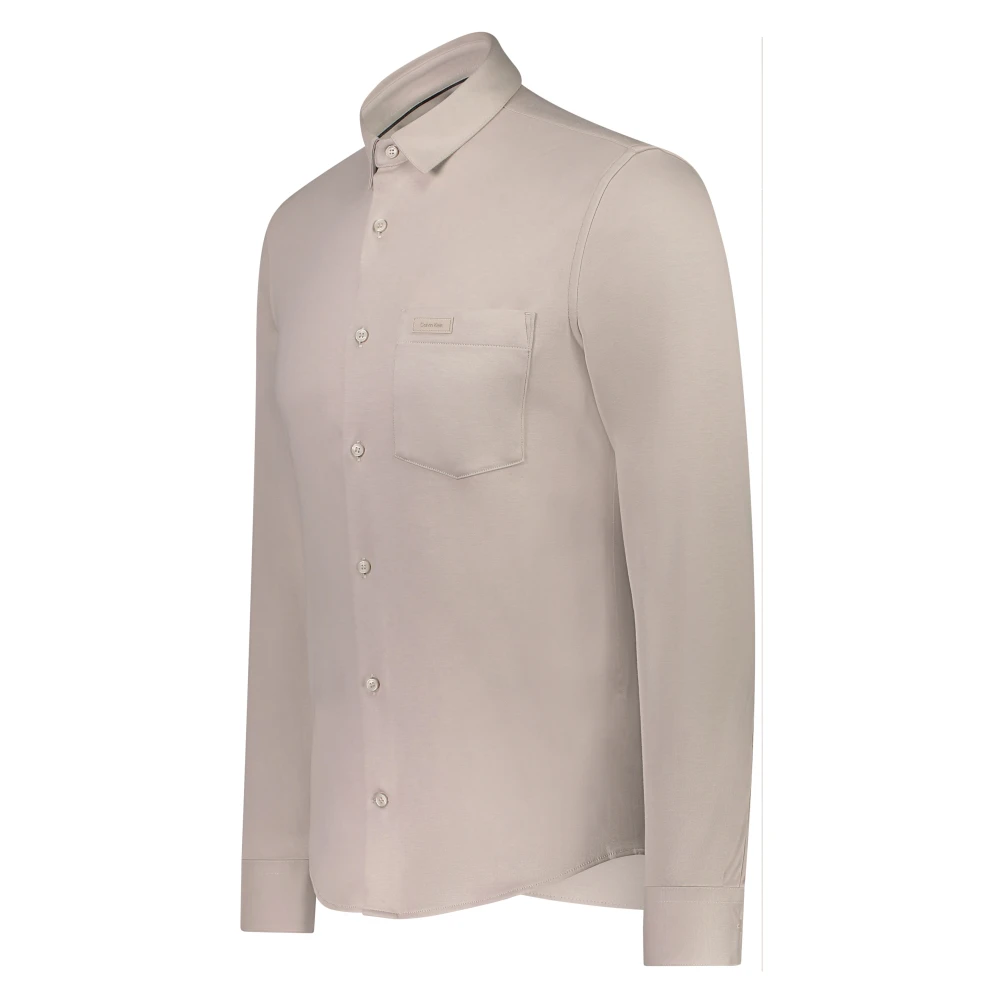 Calvin Klein Overhemd- CK Smooth Cotton Pocket Beige Heren