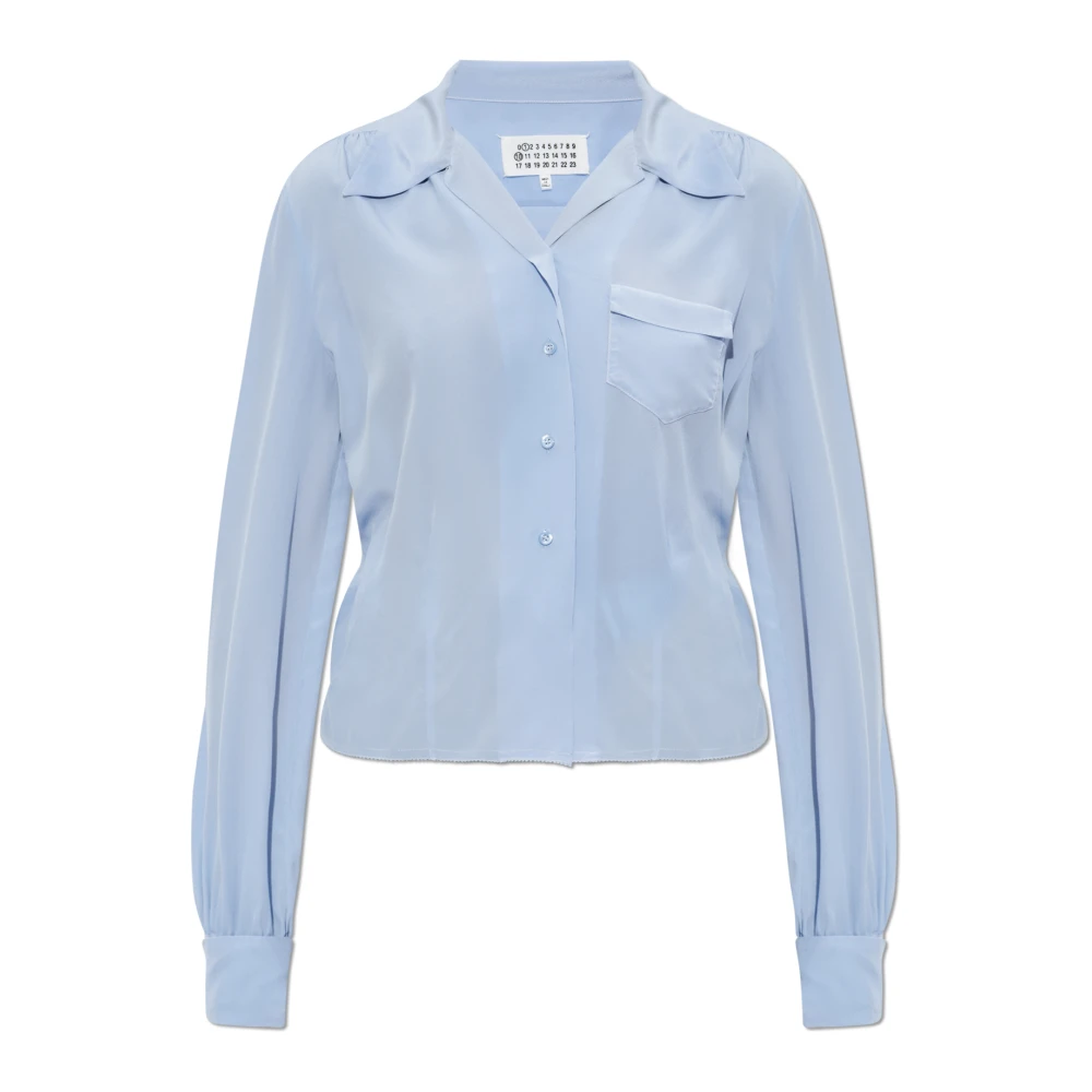 Maison Margiela Vrouw Blauw Overhemden Dames, S, Zijden Shirt Met Lange Mouwen