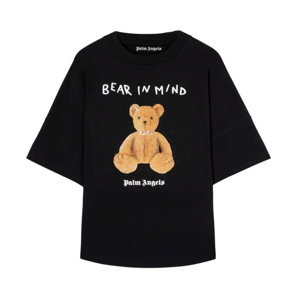 Palm Angels Zwarte Teddybeer Logo Print T-shirt Black Heren