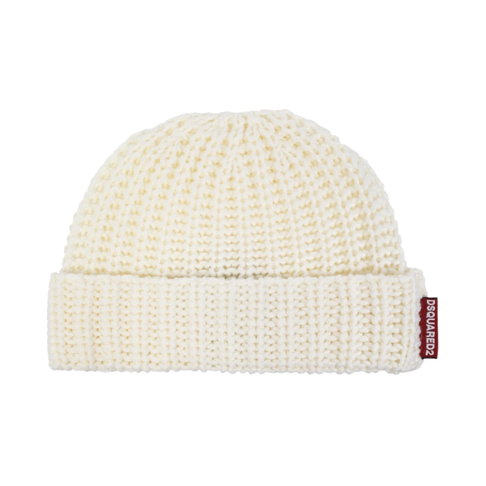 Dsquared2 Men's Cream Wool Beanie Hat Logo