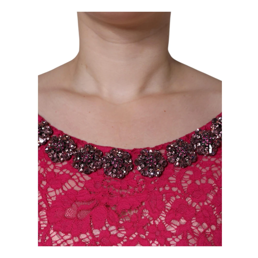 Dolce & Gabbana Roze Kristal Sheath Jurk met Riem Pink Dames