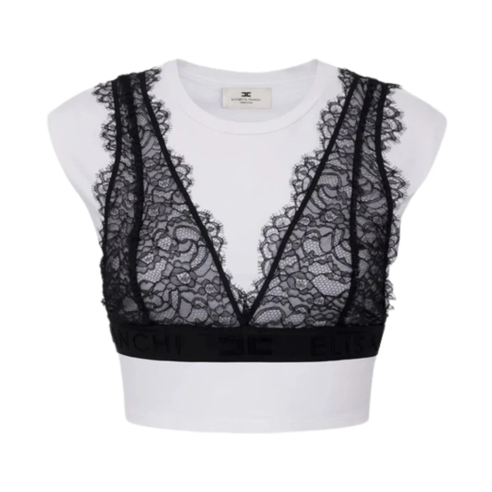 Elisabetta Franchi Vit spets bralette T-shirt slim fit White, Dam