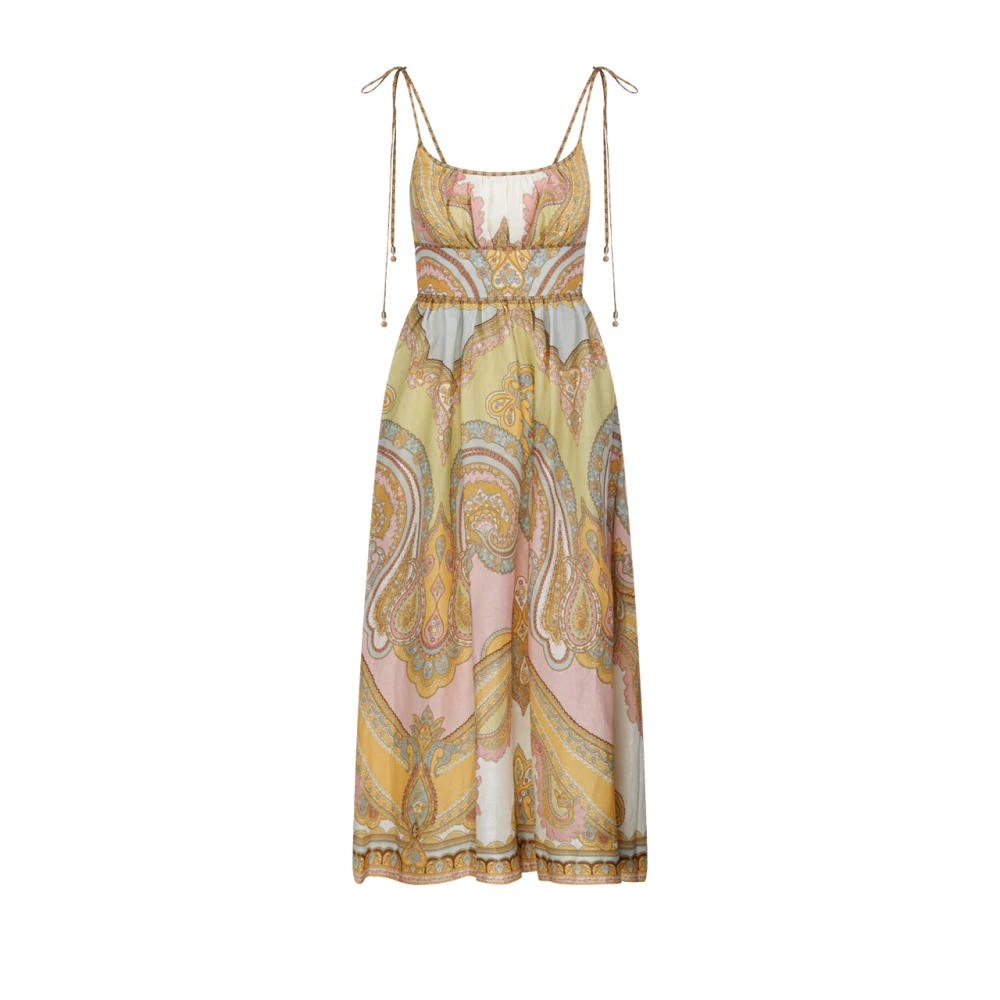 Zimmermann Gouden Paisley Midi Picknick Jurk Multicolor Dames