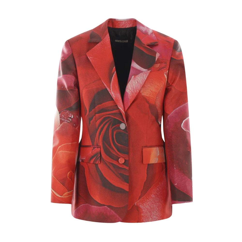 Roberto Cavalli Garden Rose Print Twill Jas Red Dames