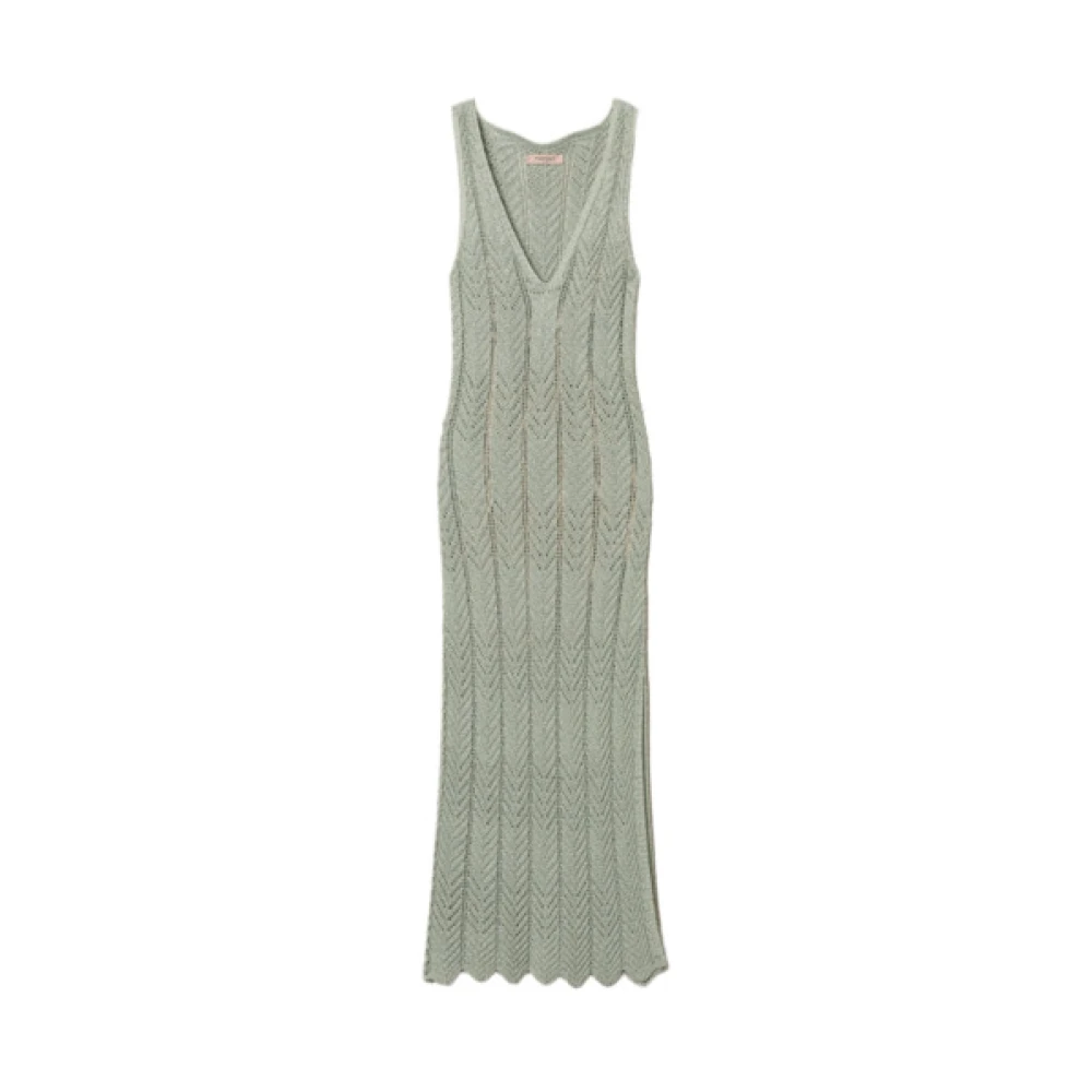 Twinset Women's Green Knitted Dresses, M, Lurex Dress With V-Neckline