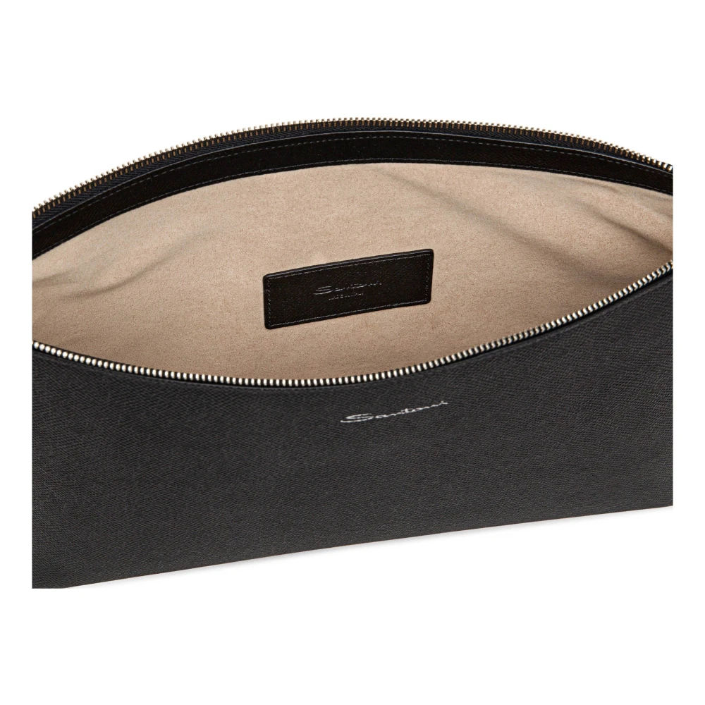 Santoni Embossed rechthoekige zwarte leren pouch Black Dames