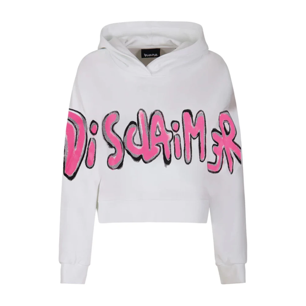Disclaimer Women's White Crop Jersey Hoodie Urban Style - Hoodies - M - Sweatshirts & Hoodies