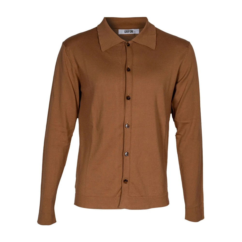 Mauro Grifoni Heren Cardigan Katoenen Overhemd Italië Brown Heren