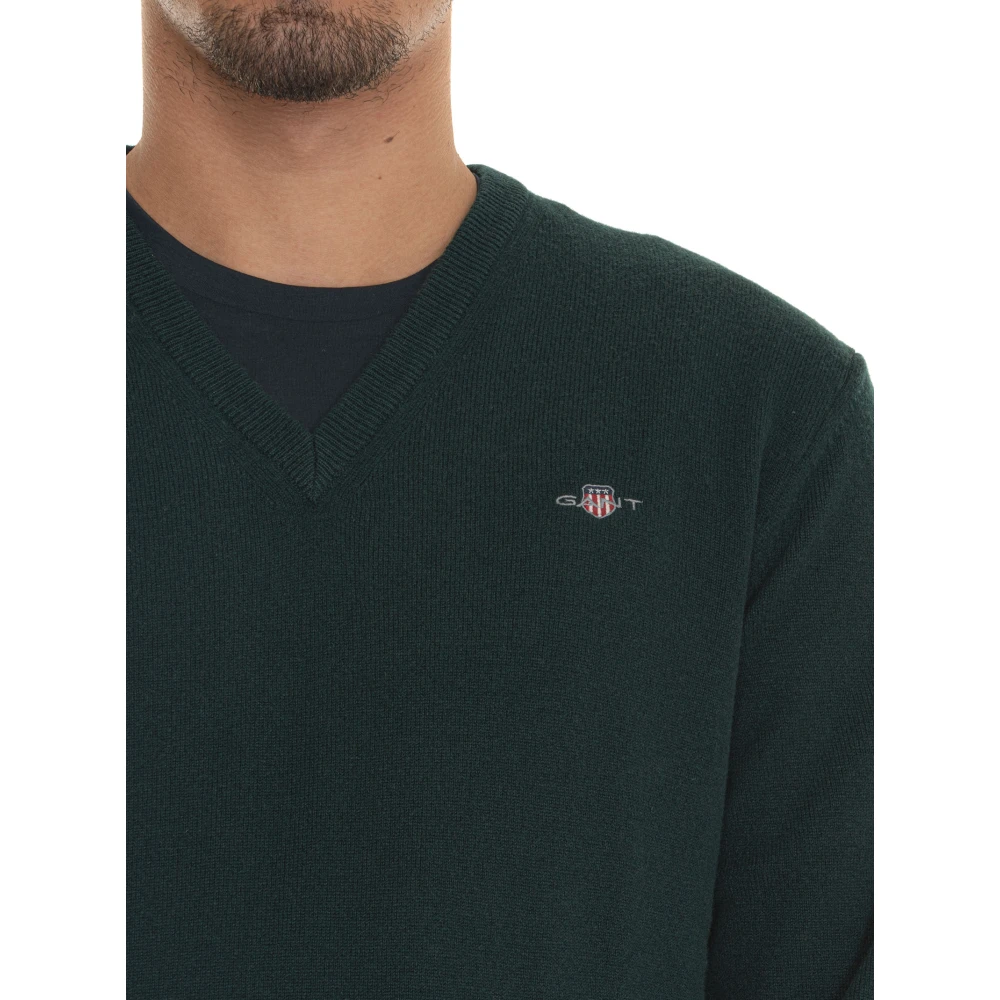 Gant V-hals trui extra fijne lamswol Green Heren