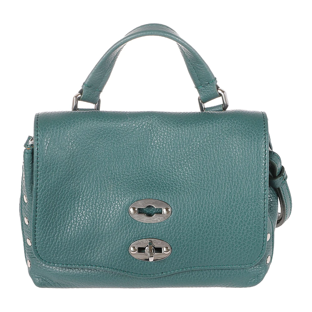 Zanellato Zwarte leren Twist Lock Schoudertas Green Dames