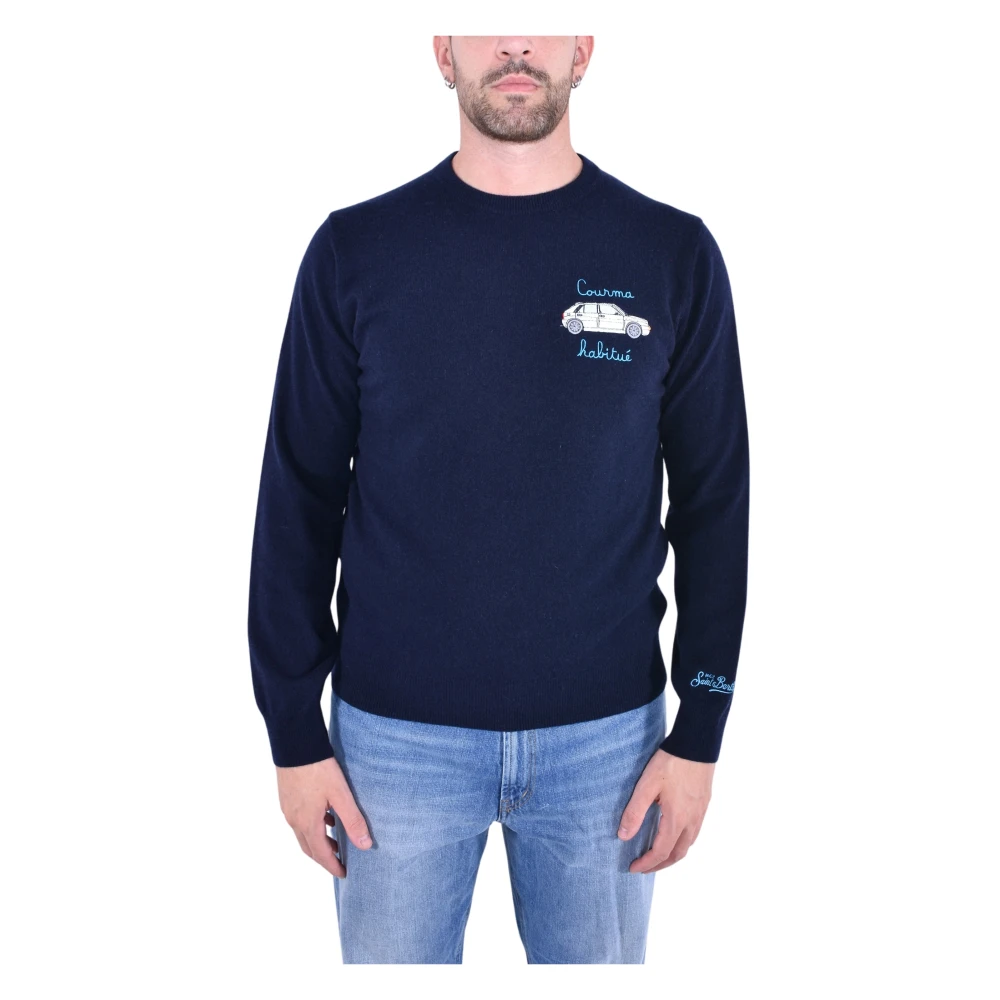 Mc2 Saint Barth Men's Blue Elegant Crew Neck Jumper - Round-Neck Knitwear - S - Knitwear
