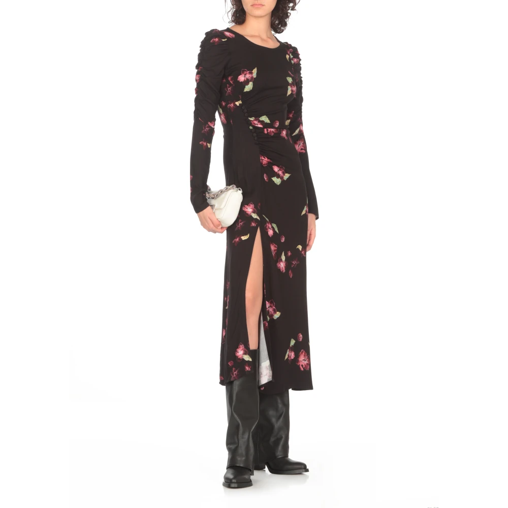 Mar De Margaritas Zwarte Bloemenprint Viscose Jurk Black Dames