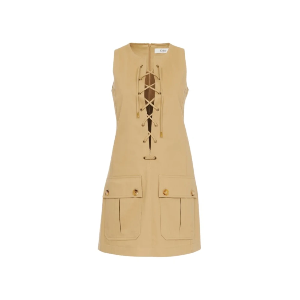 Chloé Women's Brown Satin Pinafore Dress With Lacing - Short Dresses - Xl - Dresses