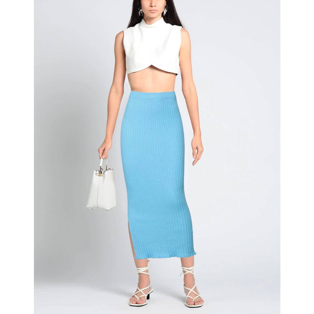 Essentiel Antwerp Blauwe Geribbelde Midi Rok Creed Blue Dames