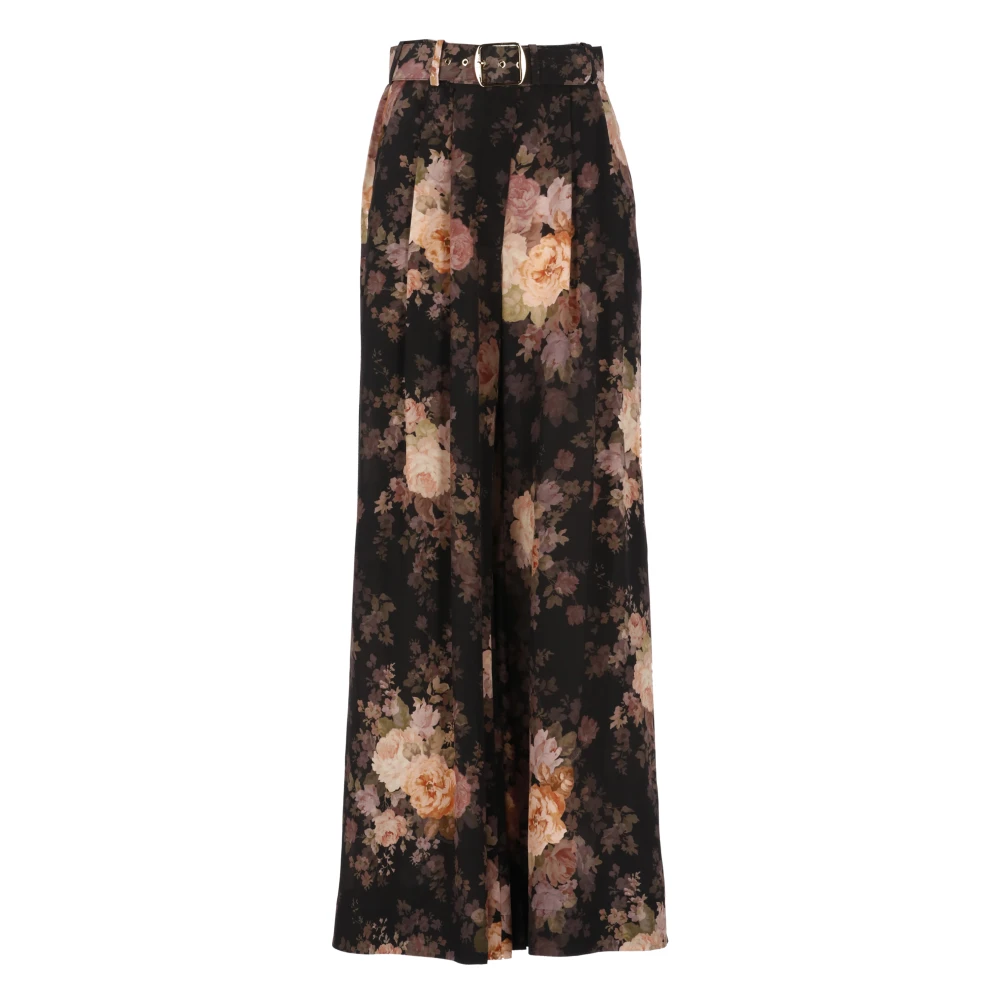 Zimmermann Zwarte bloemenzijden broek met riem Multicolor Dames