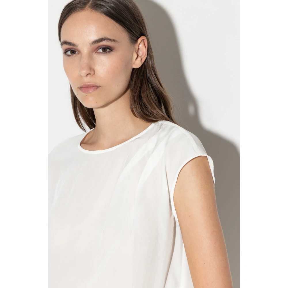 LUISA CERANO Flowing Techno-Zijden Top met Cut-Out Detail White Dames