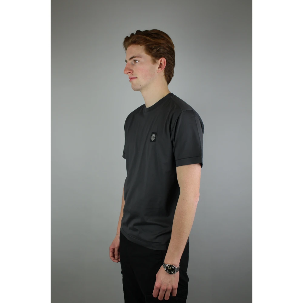 Stone Island Grijze Borstlogo T-shirt Black Heren